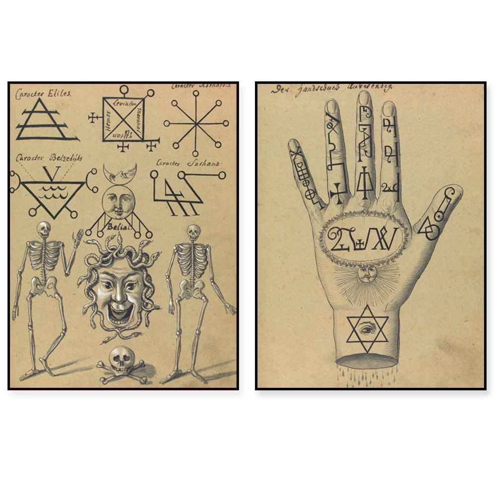Palmistry Palm Reading Occult Coven Witchcraft Demonology Halloween Old Antique Vintage Illustration Fine Art Poster Print