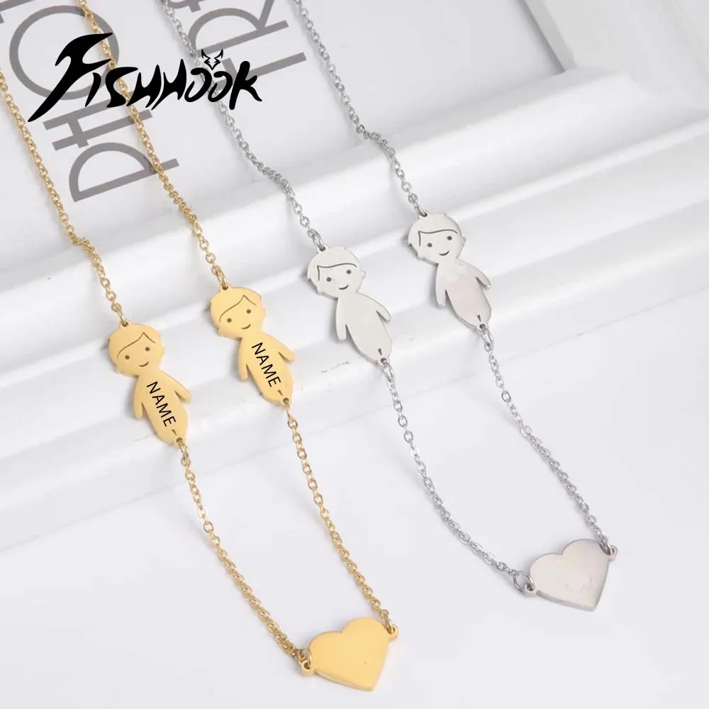 

Heart Boy Girl Personalized Necklace Custom Name Kid Child Family Gift For Women Men Mother Couple Stainless Steel Chain Jewelry