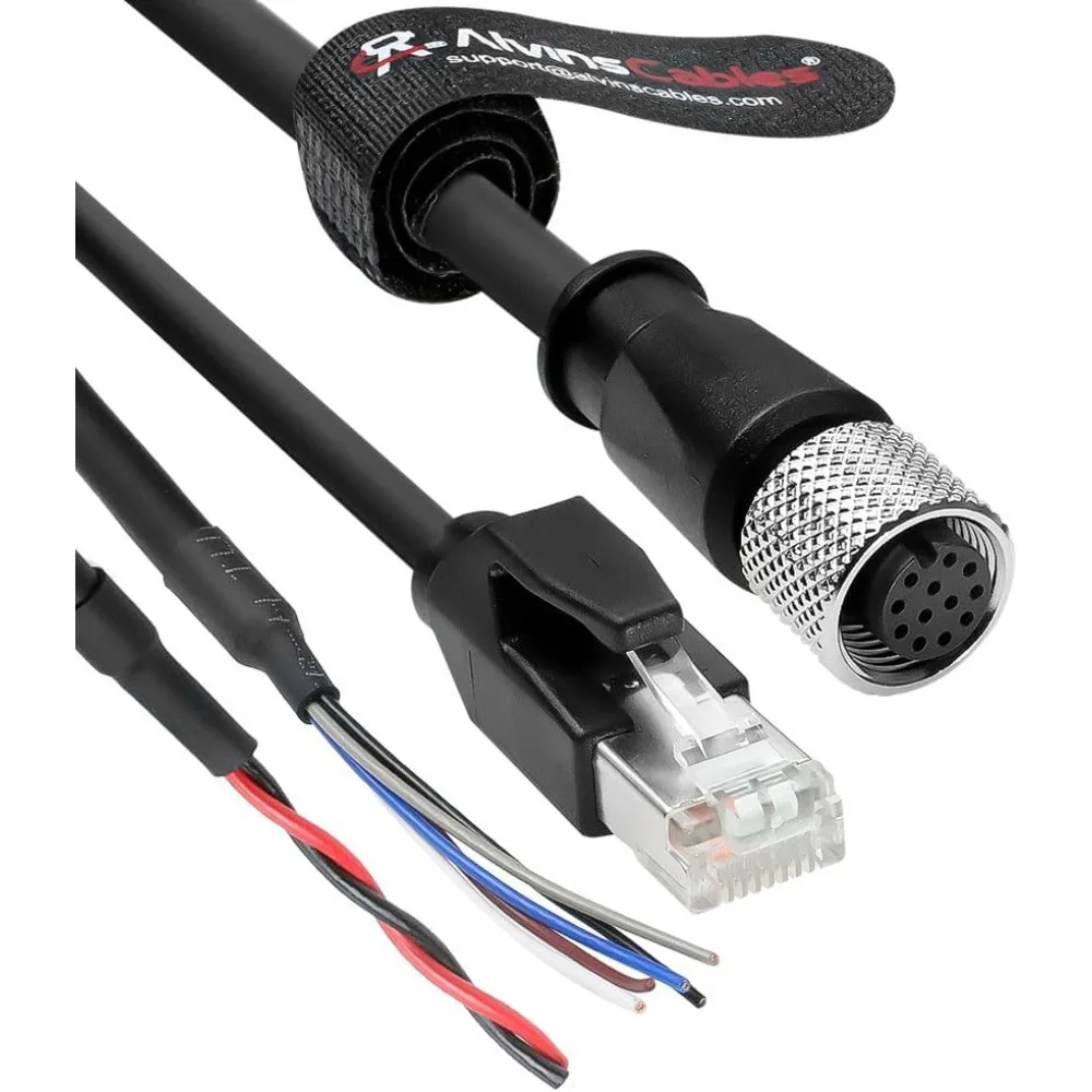 Alvin's Cables M12 12 Pin Power Functional Ethernet Cable for DJI Livox HAP(TX) Mid-70 Mid-360 LiDAR Sensor, M12 Aviation 12 Pin