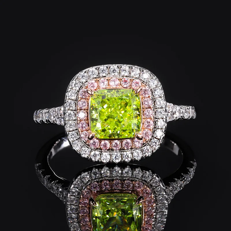 New S925 Silver High Carbon Diamond Olive Green Square Style Luxury Ring for Women 6 * 6 Jewelry Wholesale