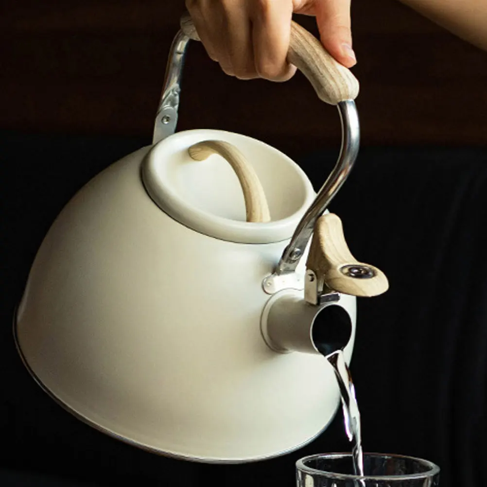 

Stainless Steel Kettle Beige Ergonomic Handle Daily Use Water Kettle Portable Stovetop Household Tea Pot