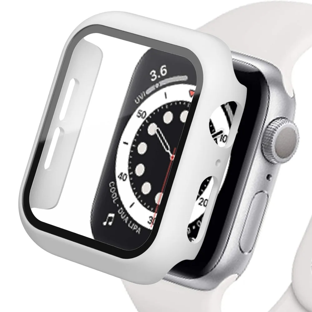Gehärtetes Glas + Abdeckung für Apple Watch-Zubehör 46 mm 45 mm 41 mm 44 42 mm Displayschutzfolie iwatch-Gehäuse Serie 11 10 9 4 5 6 SE 7 8