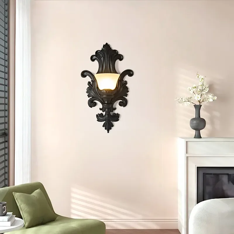 French Baroque Carved Resin Wall Lamp Living Room Decor Light Fixture Bedroom Bedside Led Lighting Aisle Illumination Led 2026