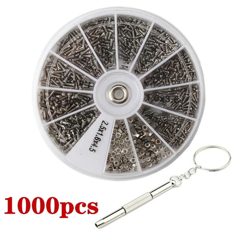 1000pcs/600pcs Small Screws Nuts Screwdrivers Tweezer for Sunglasses, Eyeglass Glasses Repair Kit, Watch, Jewelry Fixing