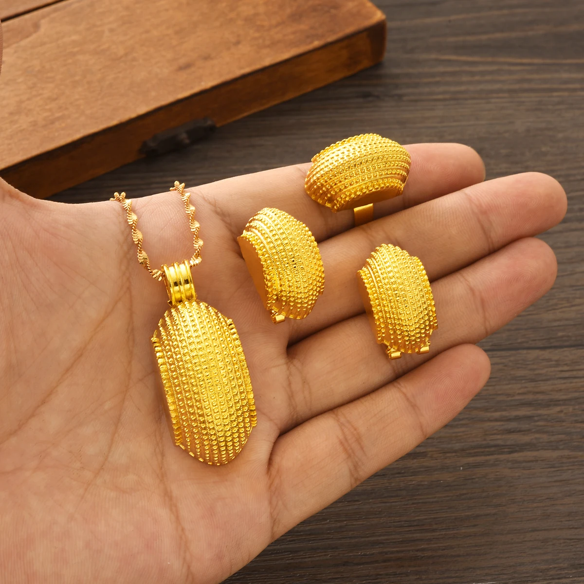 Eritrean Luxury Gold Color Jewelry Sets For Women Ethiopian Pendant Earrings Ring Bracelet Africa Dubai Wedding Accessories Gift