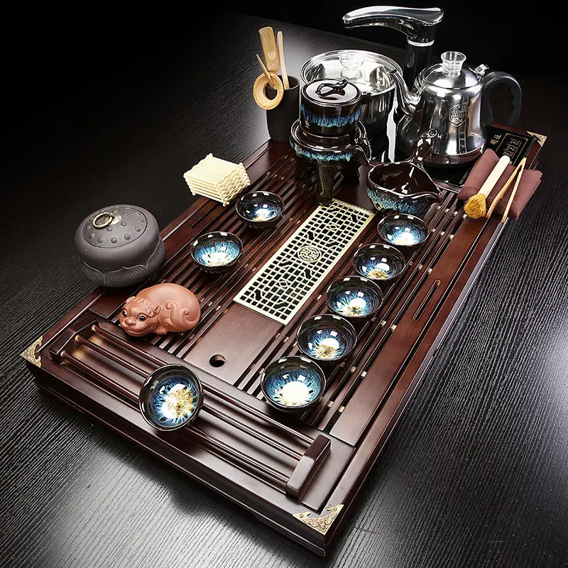 

Wooden Serving Tea Tray Table Rectangle Vintage Pot Glass Tableware Tea Tray Hospitality Ceremony Bandeja Madera Home Products