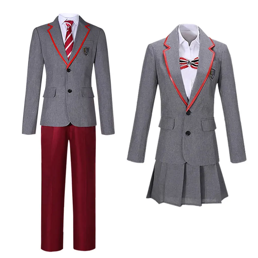 

Halloween Carnival Elite Las Encinas Cosplay Costume Grey Blazer with Red Trim JK School Uniform Suit for Men & Women
