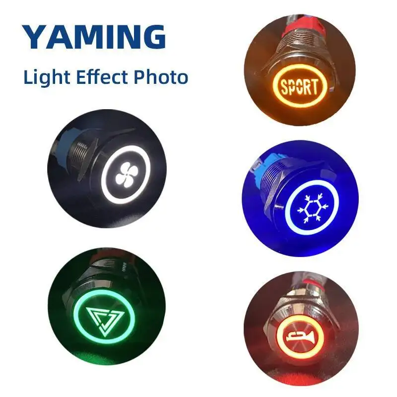 16/19/22mm Interruttore a pulsante in metallo con luce LED rotonda piatta a due/tre colori Personalizza alimentatore IP65 impermeabile Ripristino autobloccante