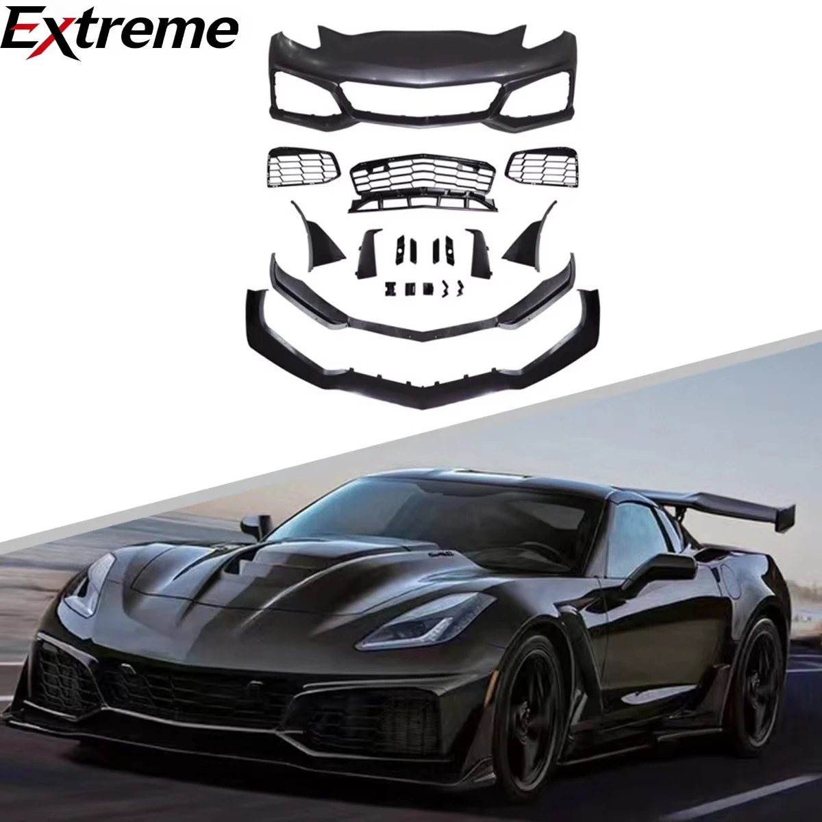Kit de Carrocería ZR1, Parachoques Delantero, Difusor Trasero, Faldones Laterales, Alerón para Chevrolet Chevy Corvette C7 2014-2019