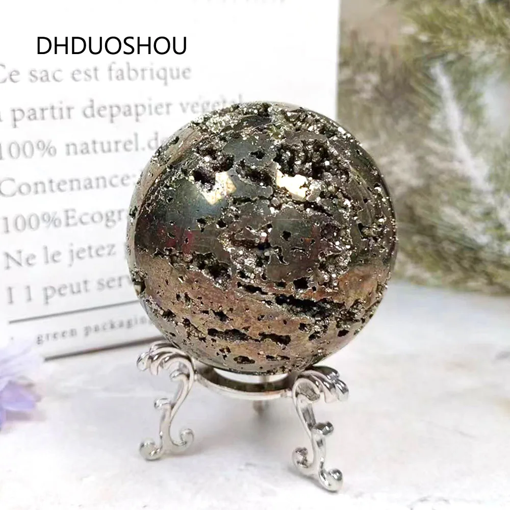 

1Pc Rare Natural Peru Pyrite Sphere Golden Iron Pyrite Crystal Ball Real Gemstone For FengShui Meditation Home Decor Gift