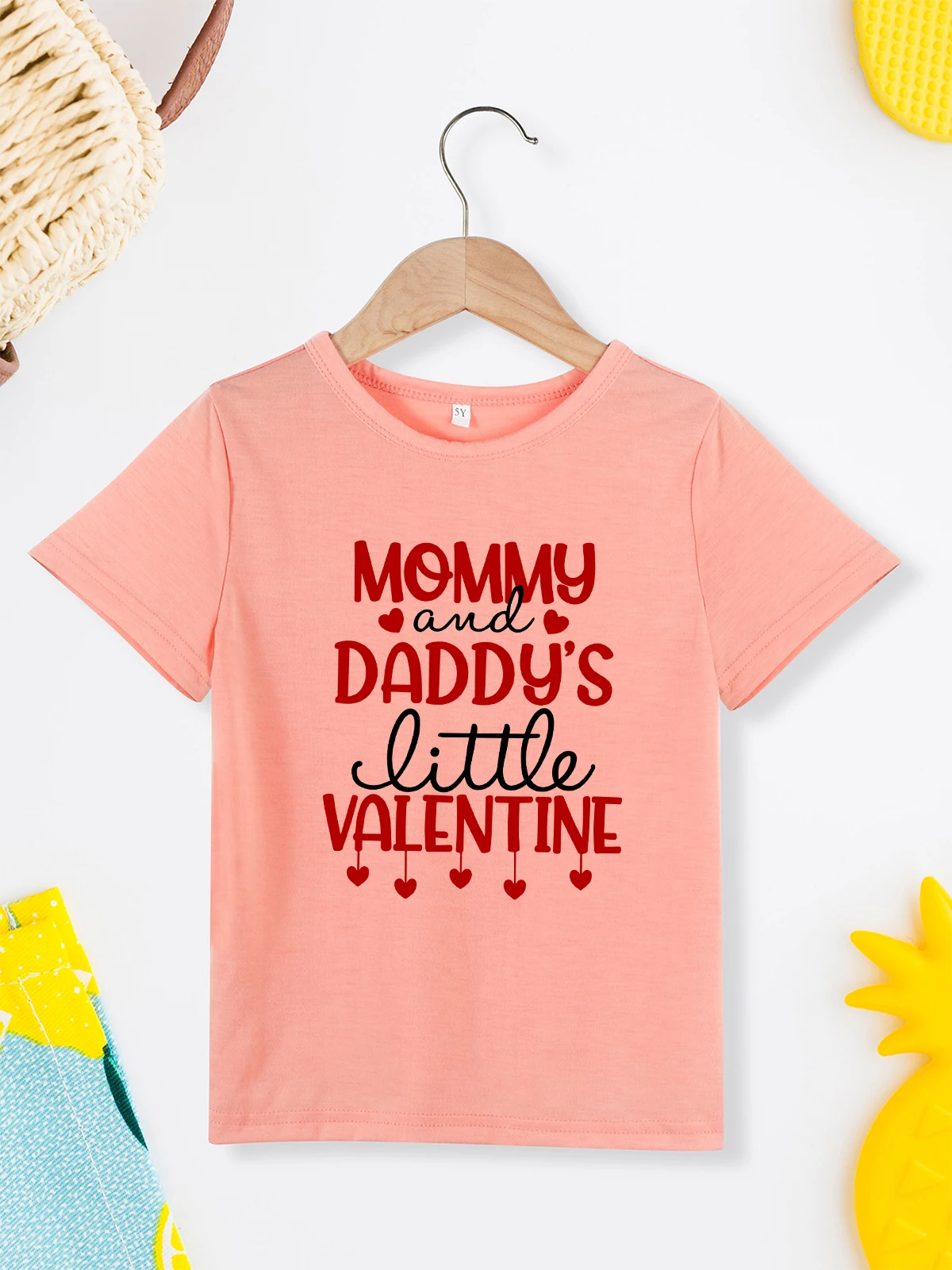 Mommy and Daddy's Little Valentine Cute Girl Clothes Beautiful Pink Kawaii Harajuku 3 to 7 Years Toddler Tee Shirt Fine Fabric