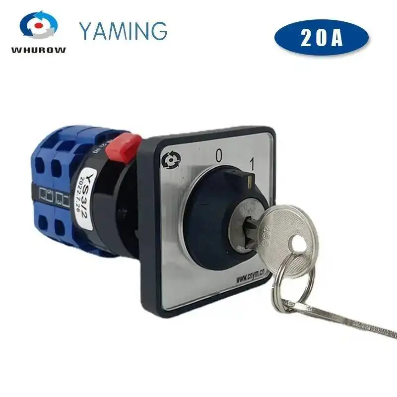 

YMW26 LW26-20YS3/2S Single Hole With Key Universal Selector Two Poles 2 Positions 0-1 OFF-ON Power Supply 20A Rotary Cam Switch