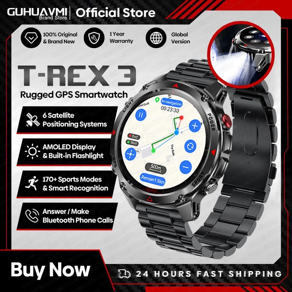 

Новые T-REX3 спортивные GPS-позиционные умные часы для мужчин 3ATM водонепроницаемый компас альтиметр 540 мАч BT Call Fitness Watch