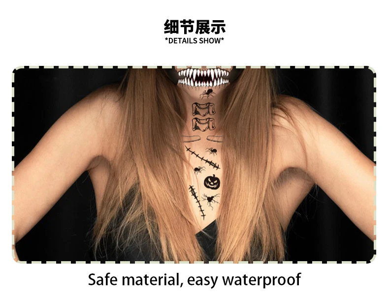 4PCS Sets Halloween Horror Skelett Gesicht Aufkleber Tattoo Temporäre Wasserdichte Teufel Maske Party Make-Up Kunst Gefälschte Tattoos Festival – Detail 1
