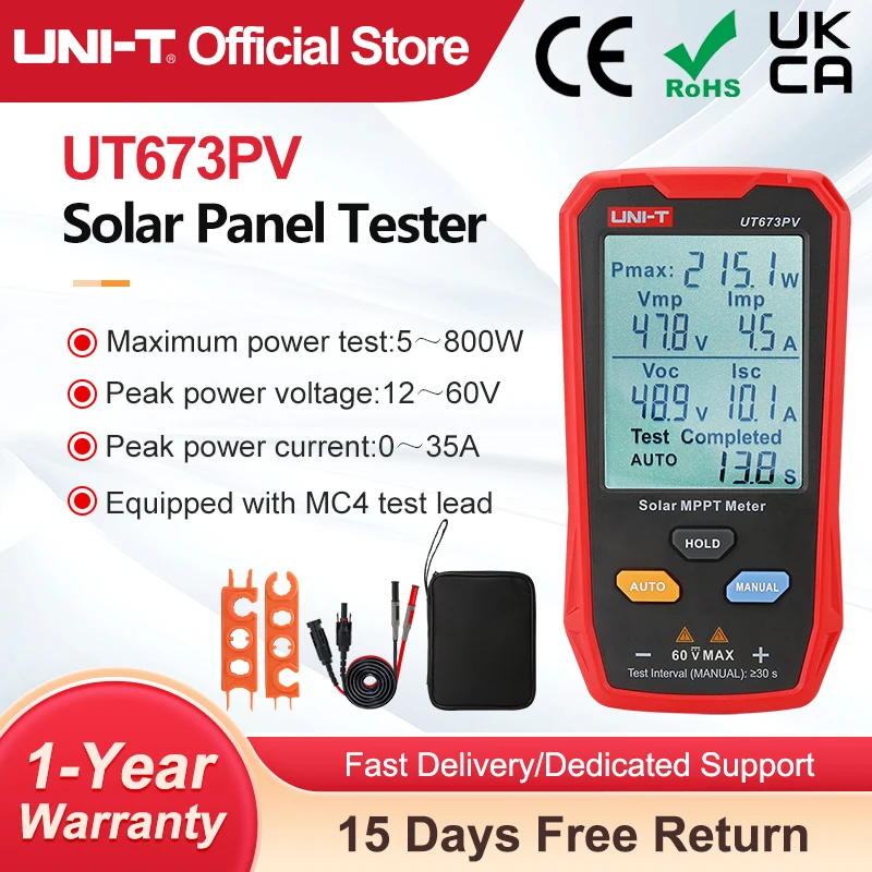 UNI-T UT673PV Solar Panel Tester 5~800W PV Module Maximum Power Meter Open Circuit Voltage Short Circuit Current MPPT Meter