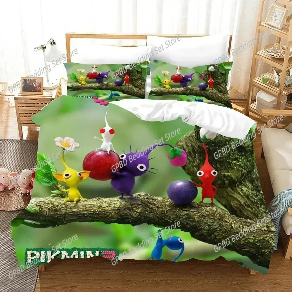 

3D Printed Pikmins Game Bedding Set 3D Printed Suitable for Bedroom Duvet Cover Set With Pillowcases Kids Home Textile