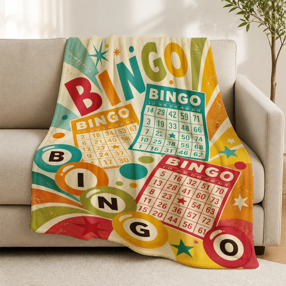Fun Bingo Game Theme Throw Blanket for Sofa Couch Cozy Decor Gift Lap Blanket Retro Numbers Patterned Home Textile