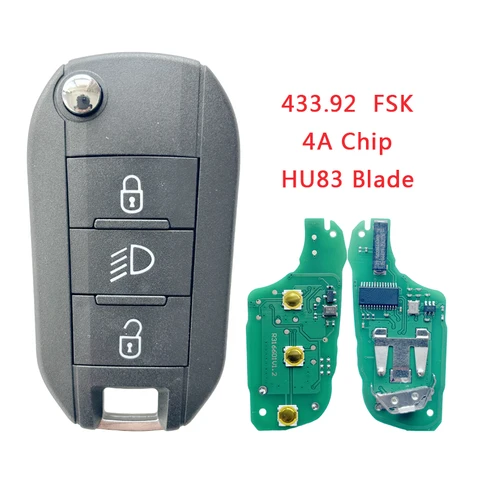 TXK009016 вторичный откидной автомобильный ключ с 3 кнопками 433,92 МГц HITAG AES 4A чип для Peugeot 208 2008 308 508 для Citroen C3 C4 C5