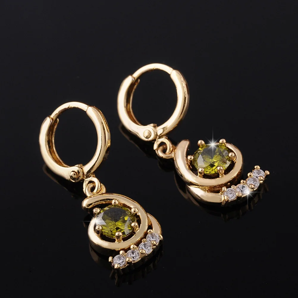 

1 Pair For Women Women Ear Rings Stylish Hollow Hanging Pendant Jewelry Party Daily Wear Zircon Earrings Dark Green