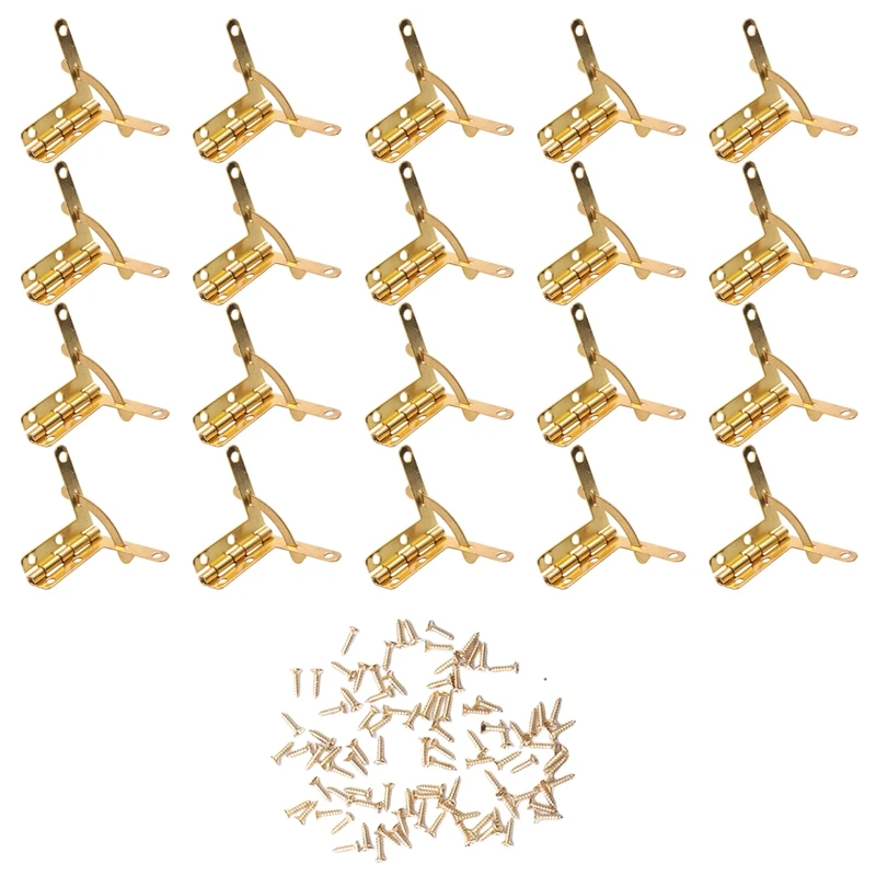 20 PCS 90° Spring Hinge Tenon Hole Support Tool, Suitable For Small Jewelry Wine Clock Door (Gold)