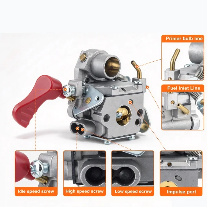 Carburetor for Poulan PP033 PP133 PP333 PP338PT Trimmer Models and BC233B BC433B Lawn Mower Engine Fuel Circuits