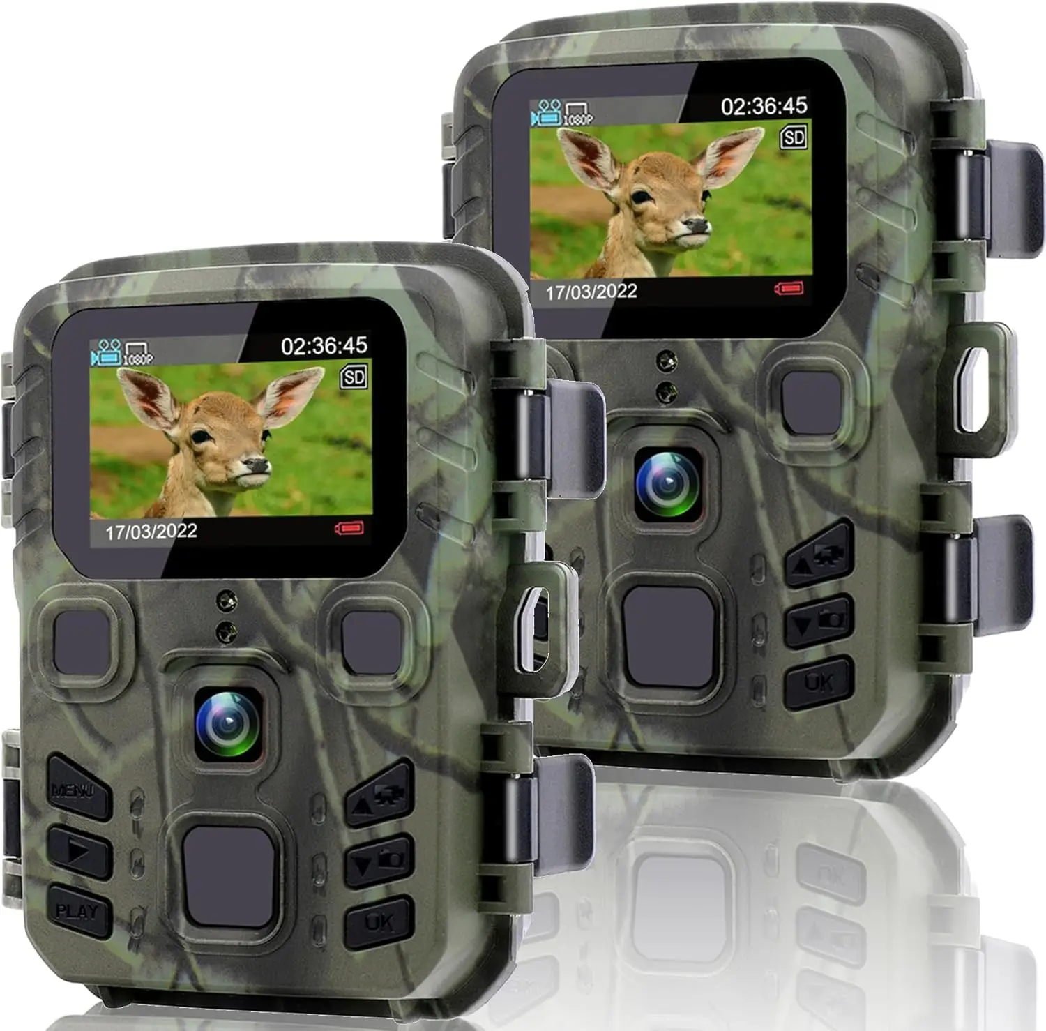 

Mini Trail Camera 1080P 24MP Night Vision 0.2s Trigger Motion Activated IP65 Waterproof 2.0" LCD for Wildlife Monitoring