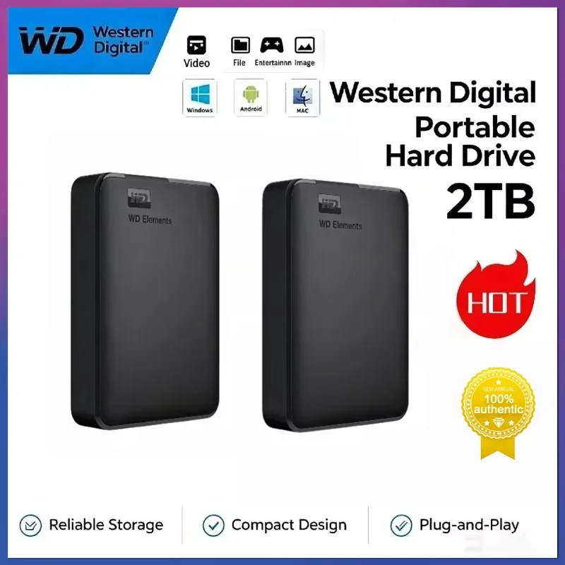 WD Western Digital 2.5 Inch External Hard Drive USB3.0 High Speed Mobile HDD 2TB/4TBLarge Capacity Portable Mechanical Hard Disk