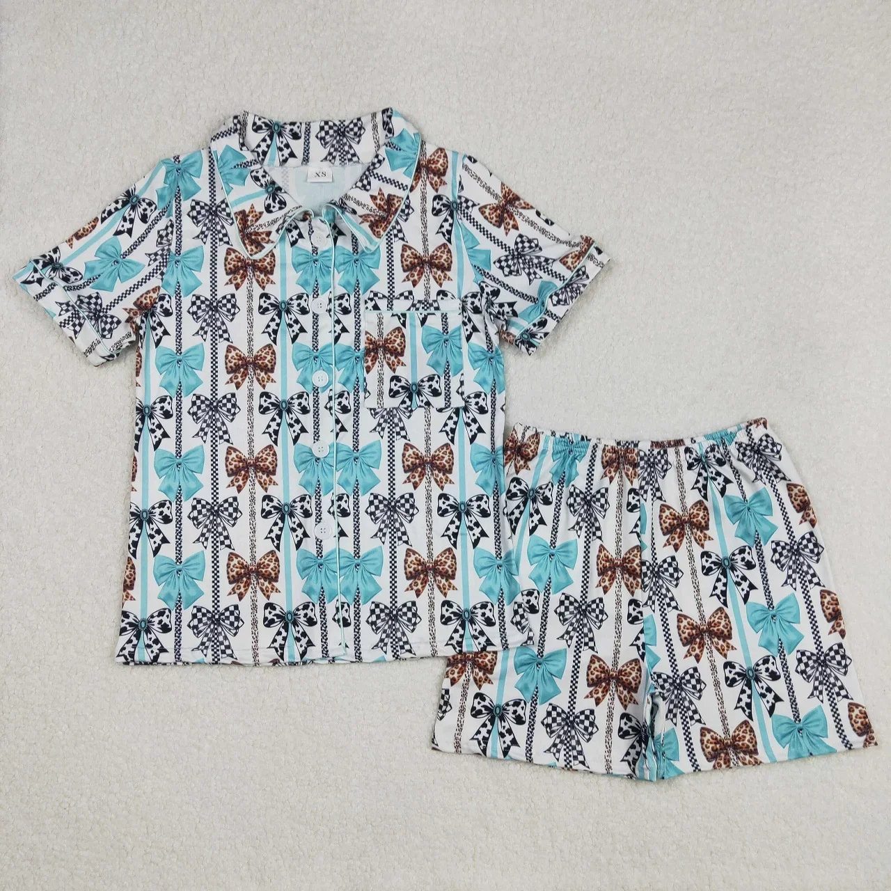 

Wholesale Adult Clothes Women Sleepwear Short Sleeves Leopard Bows Shirt Woman Girl Set Shorts Western Outfit Pajamas Clothes