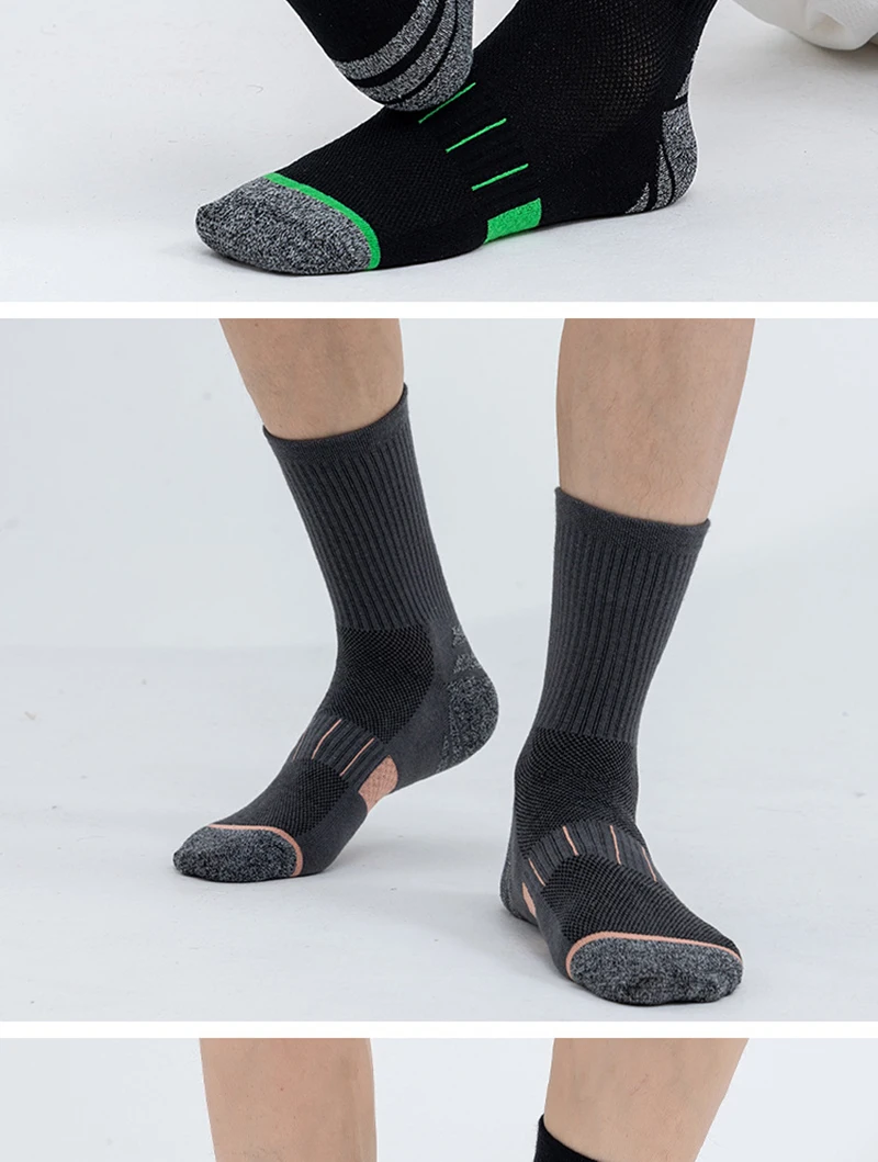 5 Paar Herbst-Herrensocken aus Baumwolle, mittellang, hohe Elastizität, atmungsaktives Mesh, dickes Frottee, schweißableitende Sportsocken – Detail 11