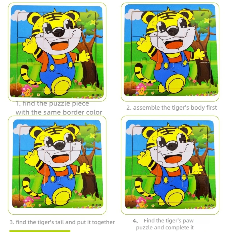 Nuovi 9 pezzi bambino giocattoli educativi Montessori puzzle 3D in legno veicolo animale cartone animato gioco di puzzle per bambini che imparano in età prescolare