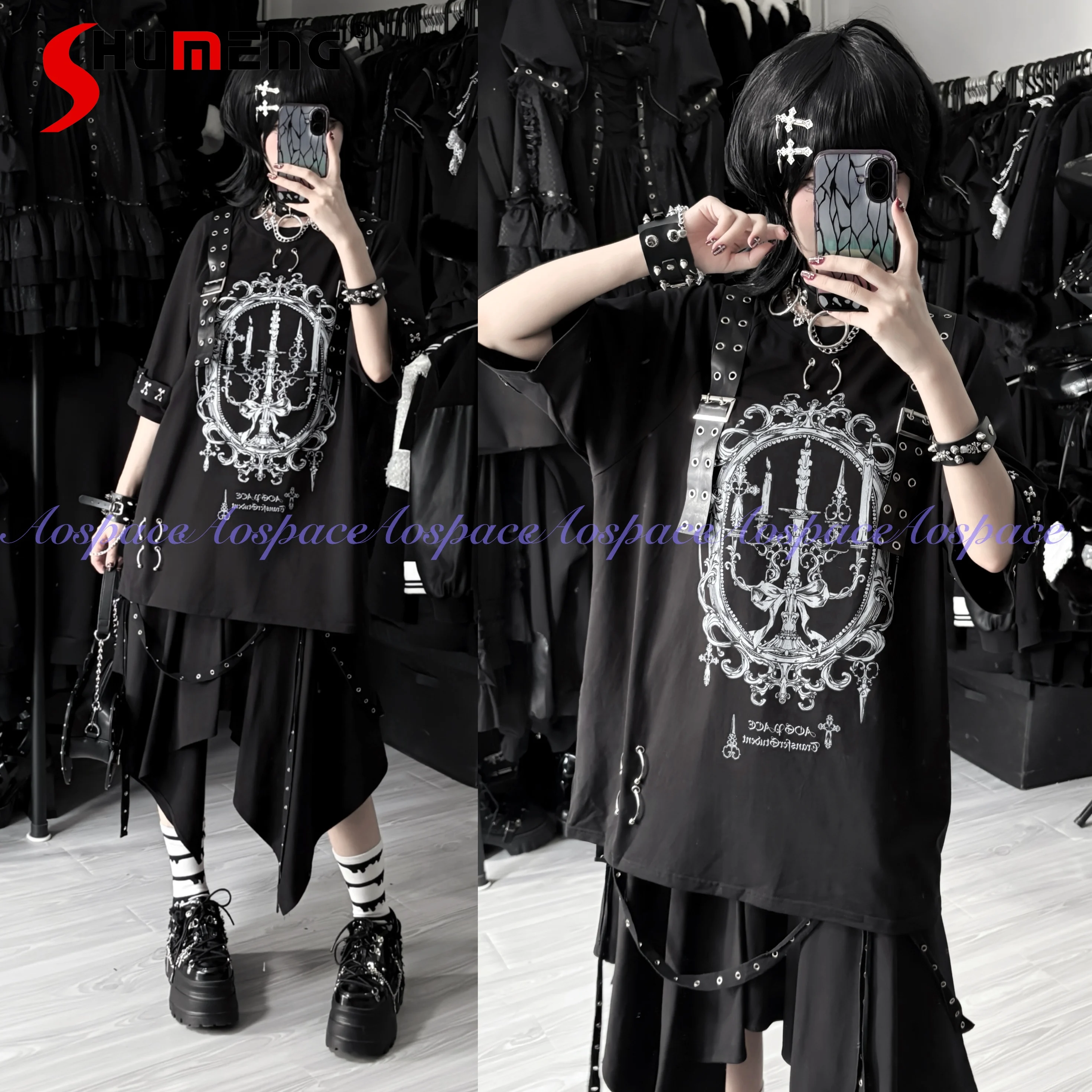 

Harajuku Subculture Dark Sweet Cool T-Shirt Summer 2025 Japanese Cute Print Loose Slim Short Sleeve Top Student Street T-Shirt