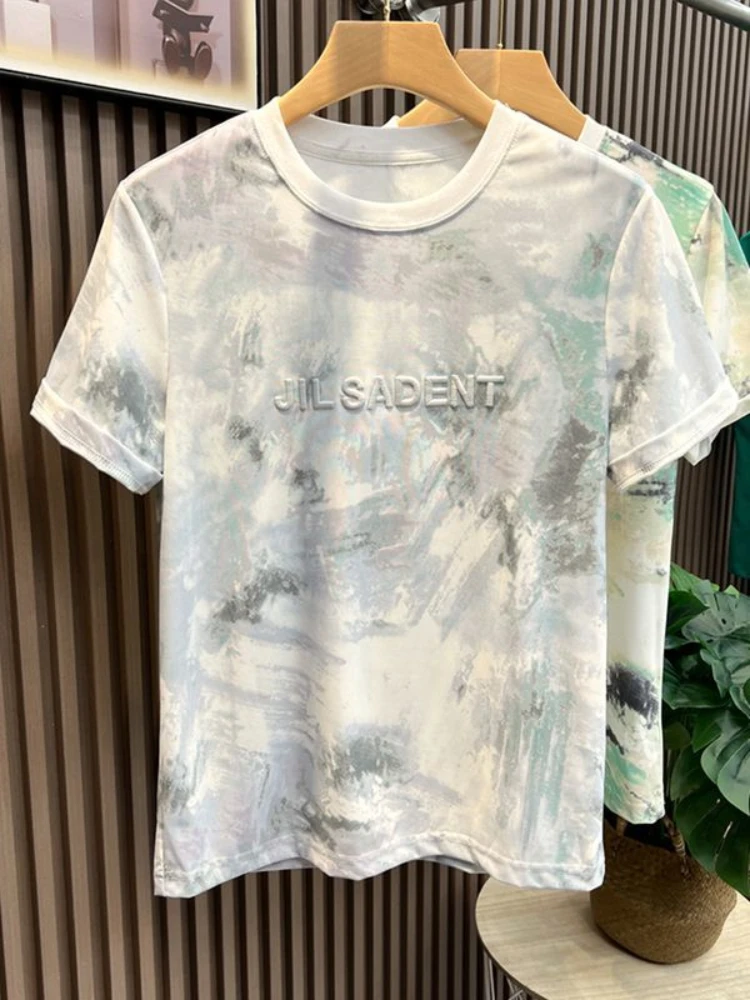 Male Tees Shirts Watercolor Men\'s T-shirt Tie Dye Tops Heather Embroidery Alphabet Stylish Streetwear Original Y2k New in Hot Xl