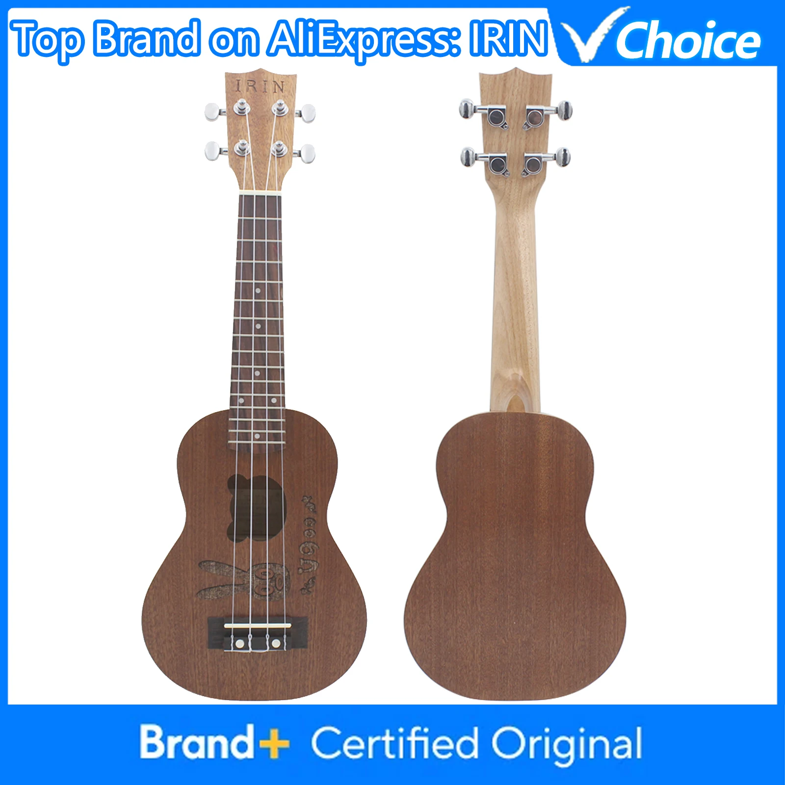 

IRIN Ukulele 21-inch Bunny&Bear Sapele Wood Soprano Ukulele Beginner Practice Hawaiian Four String Guitar Stringed Instruments