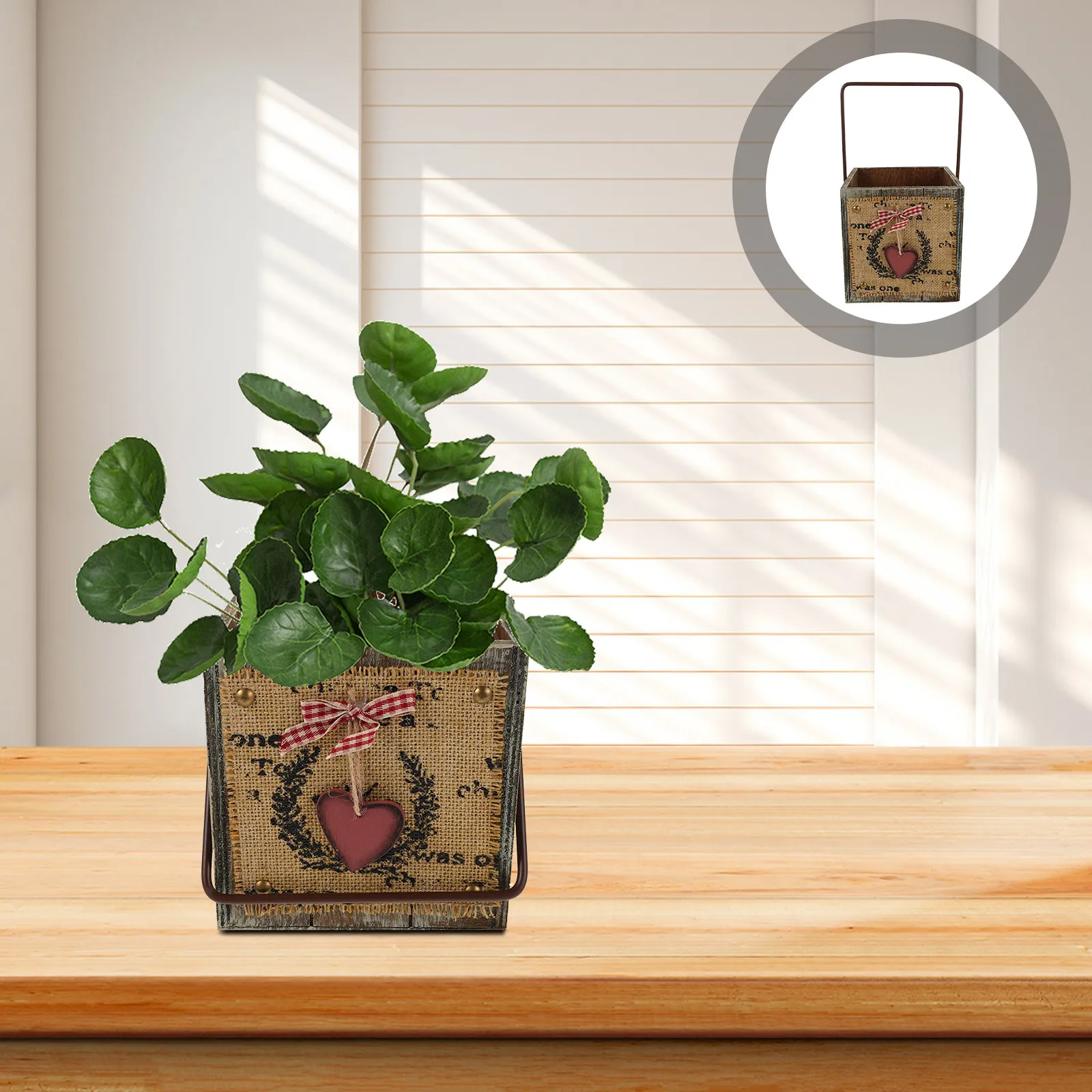 

Rustic Wooden Planter Box Vintage Farmhouse Style Burlap Wrap Decorative Square Succulent Pot for Desk Coffee Table Windowsill