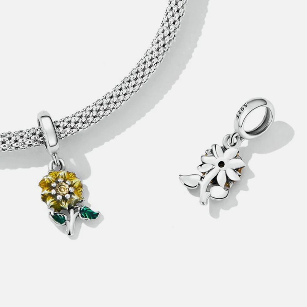 

Sun Flower Pendant Bracelet Charm Jewelry Making Accessories S925 Silver Dangle Beads Diy Necklace Keychains Gift For Women