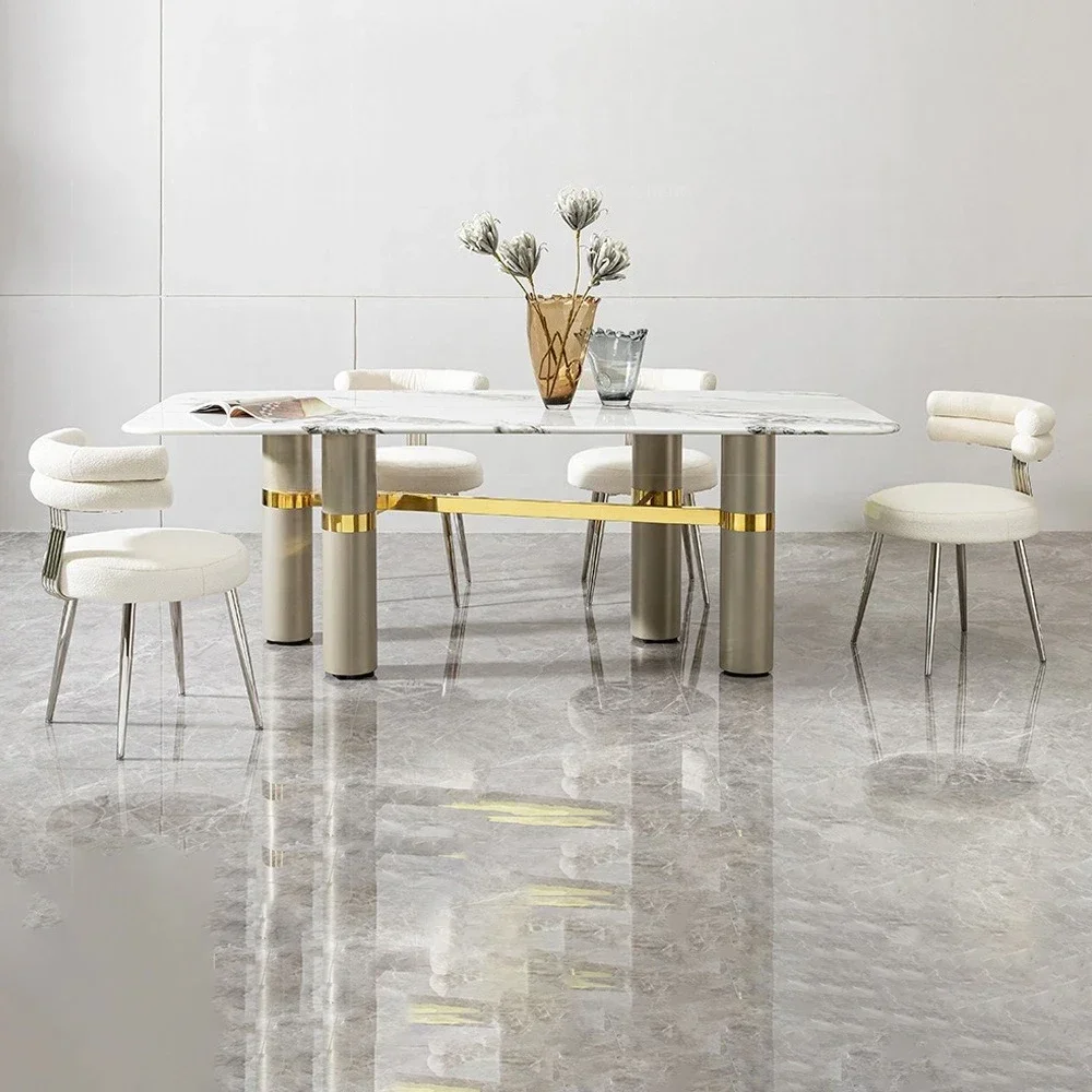 Italian light luxury rectangular marble dining table 2025 new villa large apartment high luxury