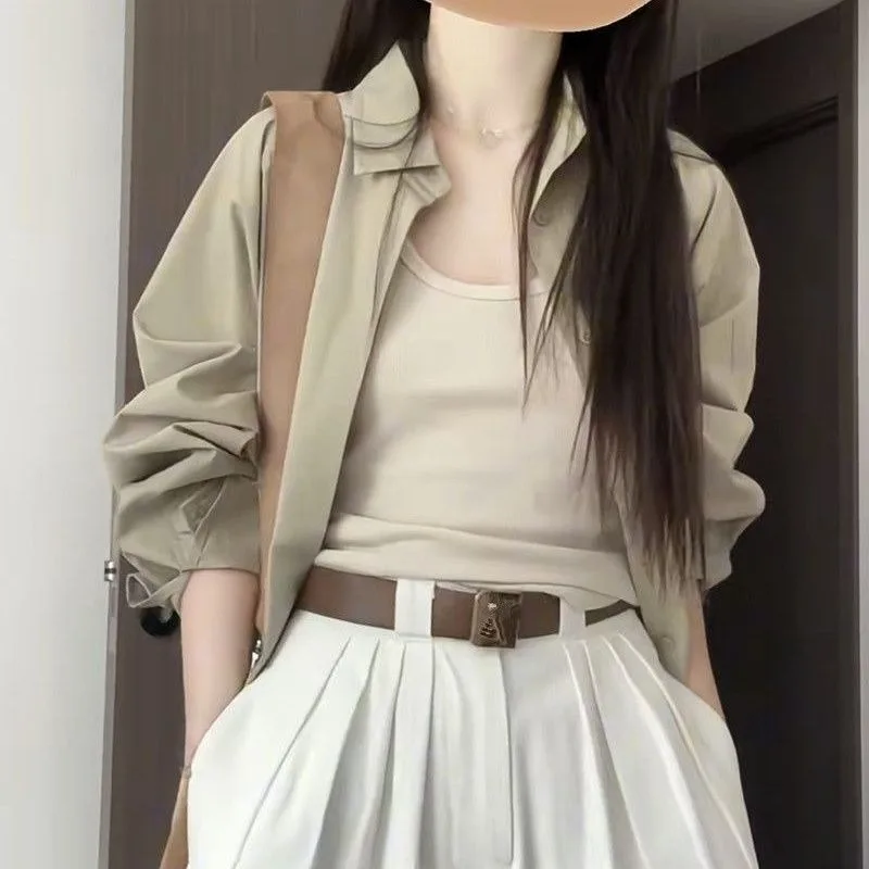 Oversized Shirt for Women Ladies Tops and Blouses Summer 2025 Casual Shirt Top Summer New Long Sleeved Green Shirt for Women