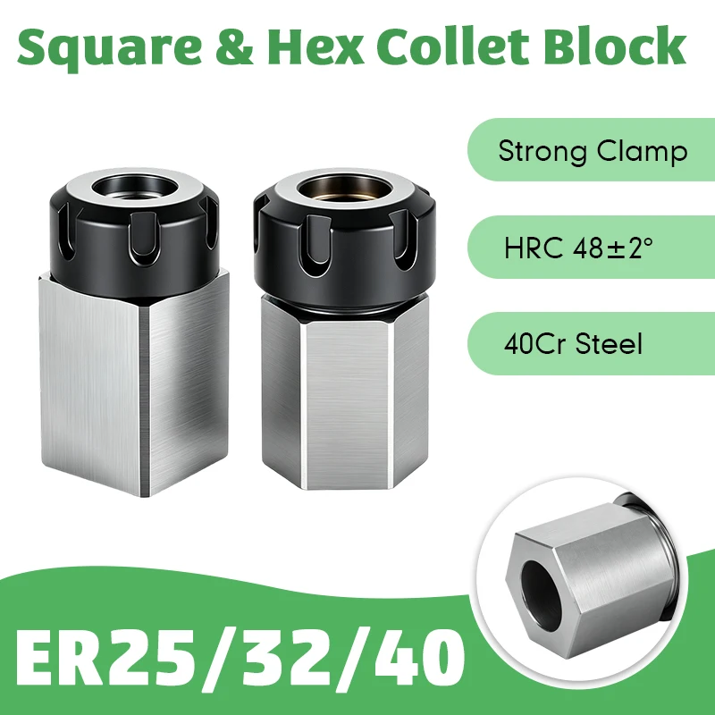 ER25/32/40 Square & Hex Collet Block,4‑6‑Sided Body,Replacement Extension Rod,ER Collet Chuck Combined Fixture