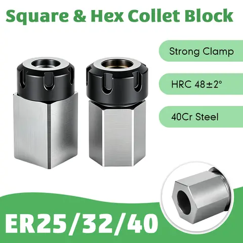 ER25/32/40 Square & Hex Collet Block,4‑6‑Sided Body,Replacement Extension Rod,ER Collet Chuck Combined Fixture