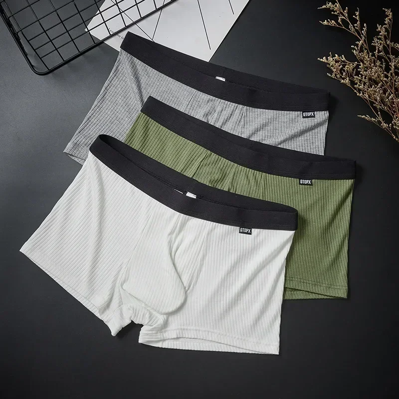 

Men's Boxy Underwear Ribbed Modal Elastic Soft Breathable Comfortable Sports Boxer Shorts Youth Mid Waist U Convex Pouch Trunks
