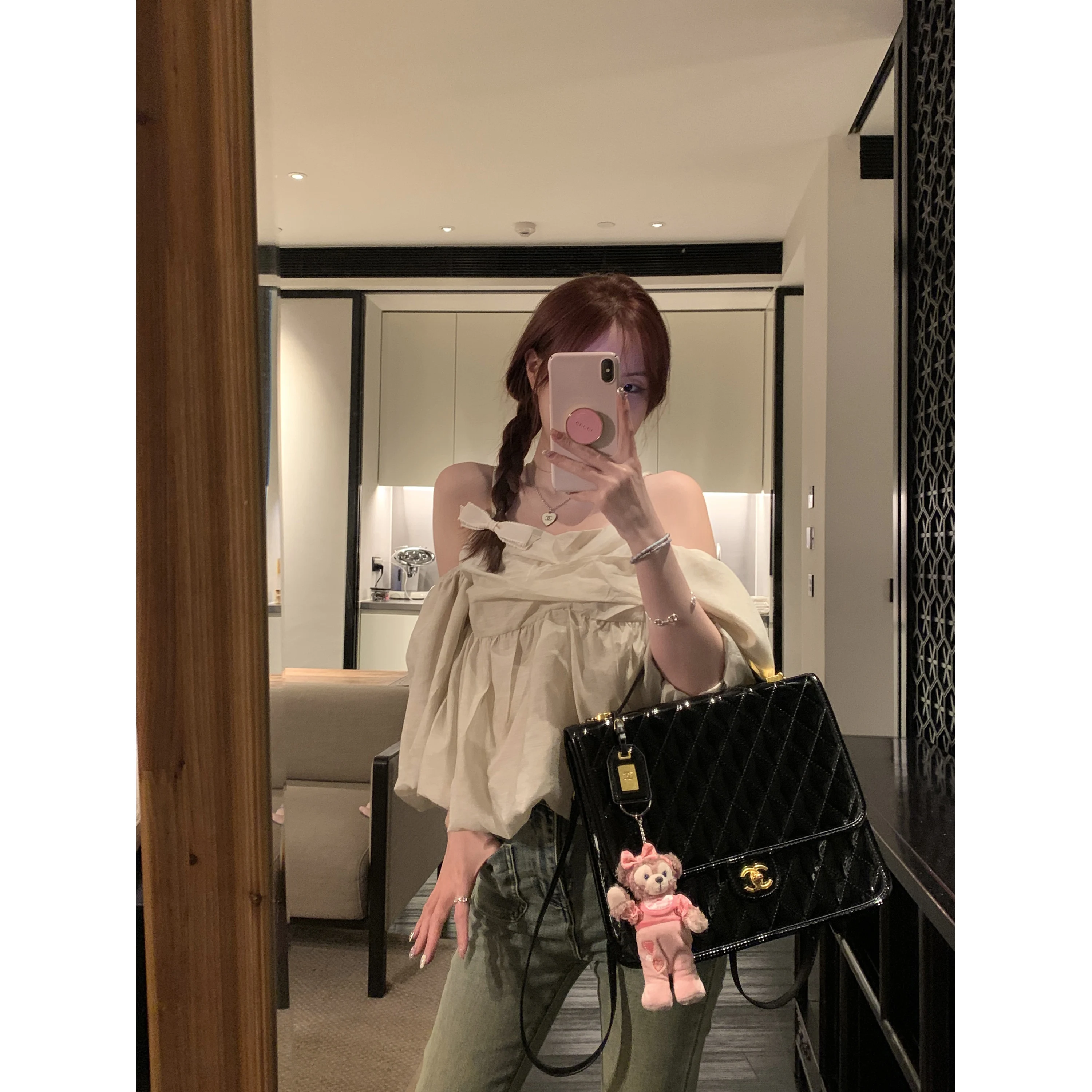 

Женский топ с одним открытым плечом и рукавом-фонариком: уникальный, элегантный, красивый, с длинным рукавом, свободного кроя