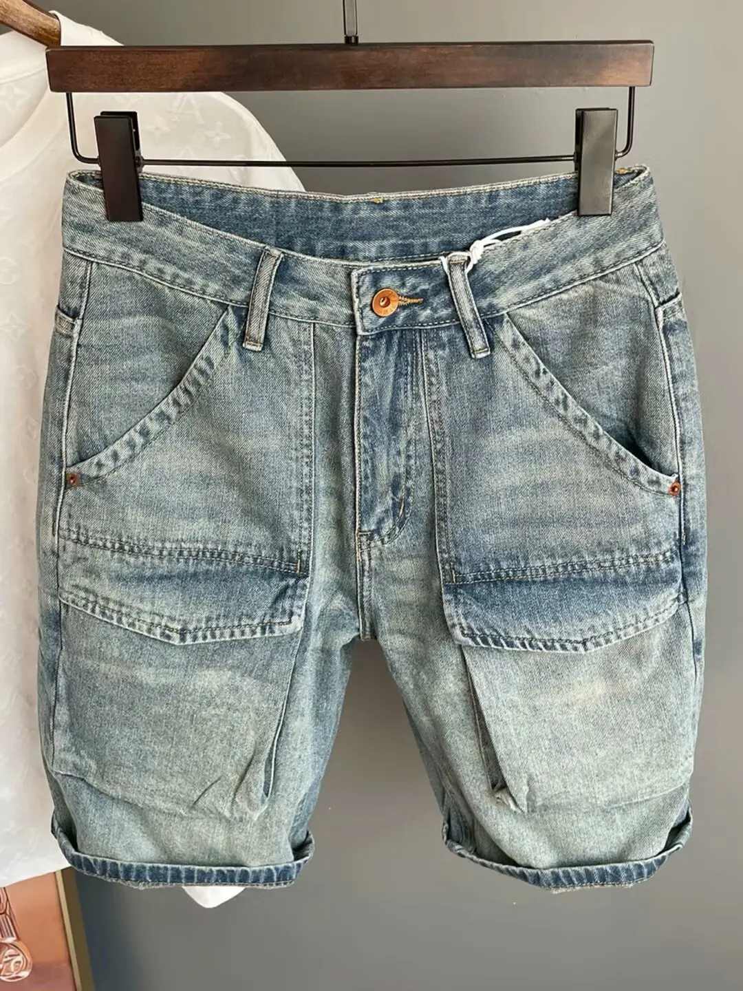 

Summer New Men's Workwear Denim Shorts Fashion Retro Casual Straight Leg Five-Quarter Length Mid-Waist Jeans Casual Shorts
