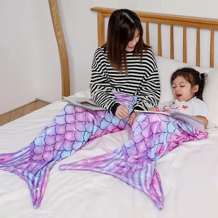 New Flannel Mermaid Blanket Sleeping Blanket Adult Children Universal Mermaid Tail Blanket Children Sleeping Bag Shooting Props