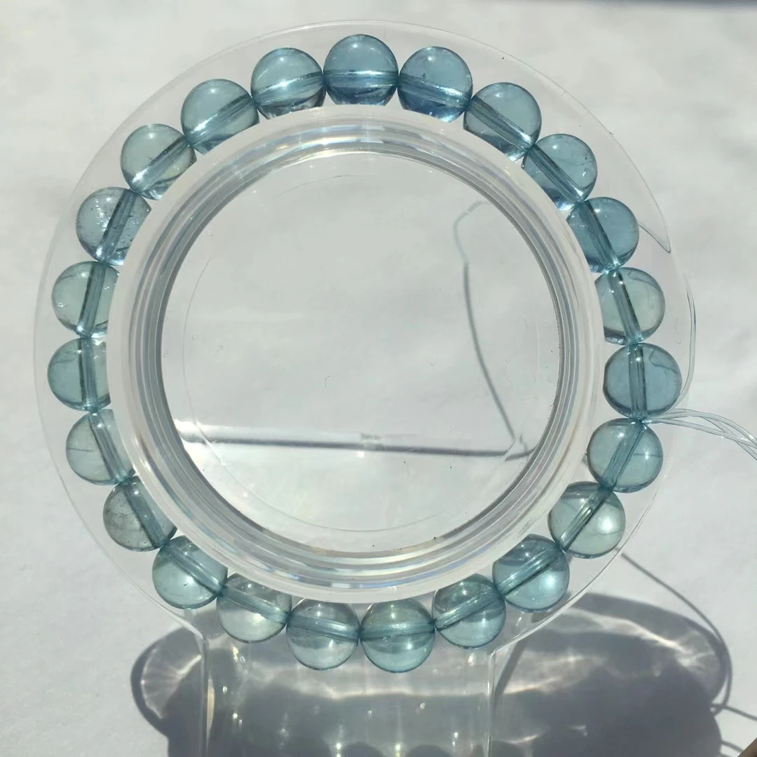 Natural Blue Aquamarine Clear Round Beads Bracelet 8mm Women Men Brazil Stretch Blue Aquamarine Jewelry AAAAA