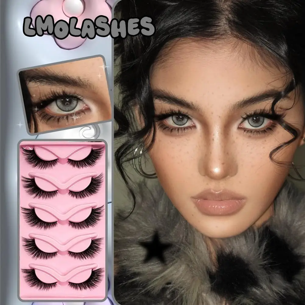 5 pares de pestañas postizas de una pieza, diseño de ojo de zorro, banda negra Natural, estilo ojo de gato, fácil de aplicar, maquillaje, accesorios de regalo de belleza