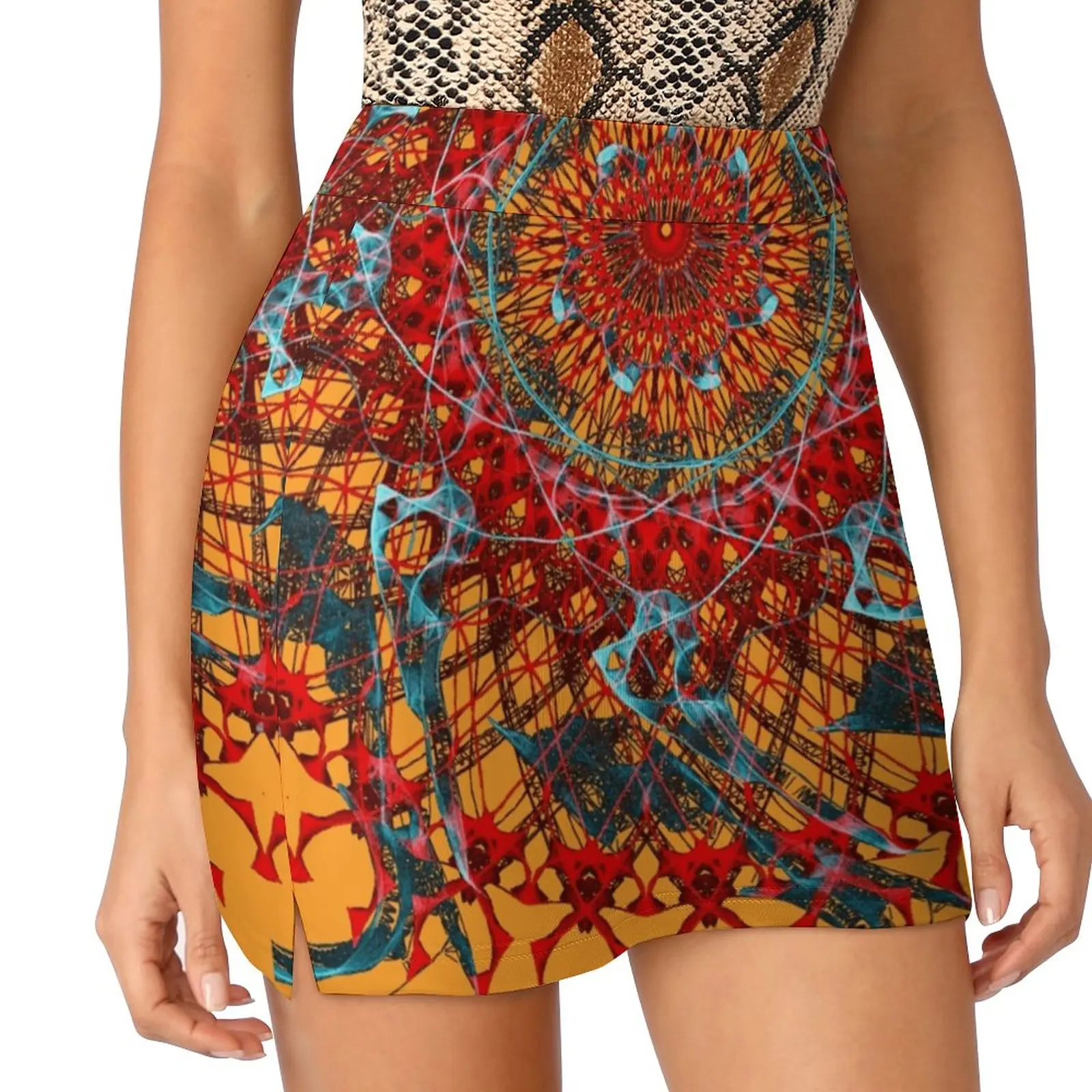 Ocean'S Sunset Women's skirt Aesthetic skirts New Fashion Short Skirts Magick Mandalas Oceans Sunset Mandala Red Orange Fire