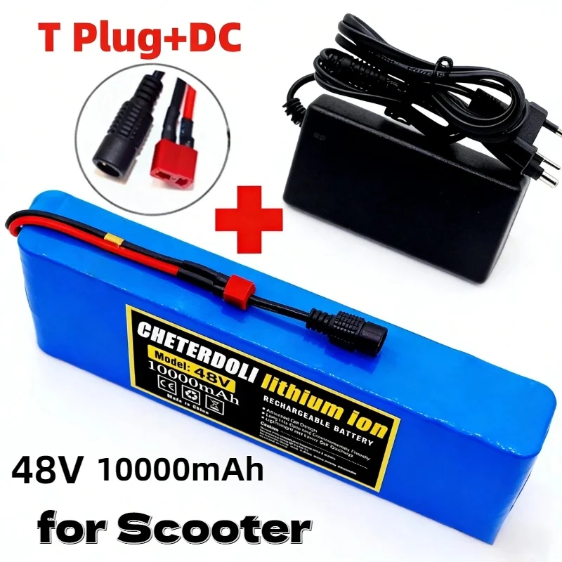 

High Capacity 48V 10Ah 13S3P Li-ion Battery with 54.6V Charger XT60 Connector for Bafang 1000W Motor Scooter Conversion Kit