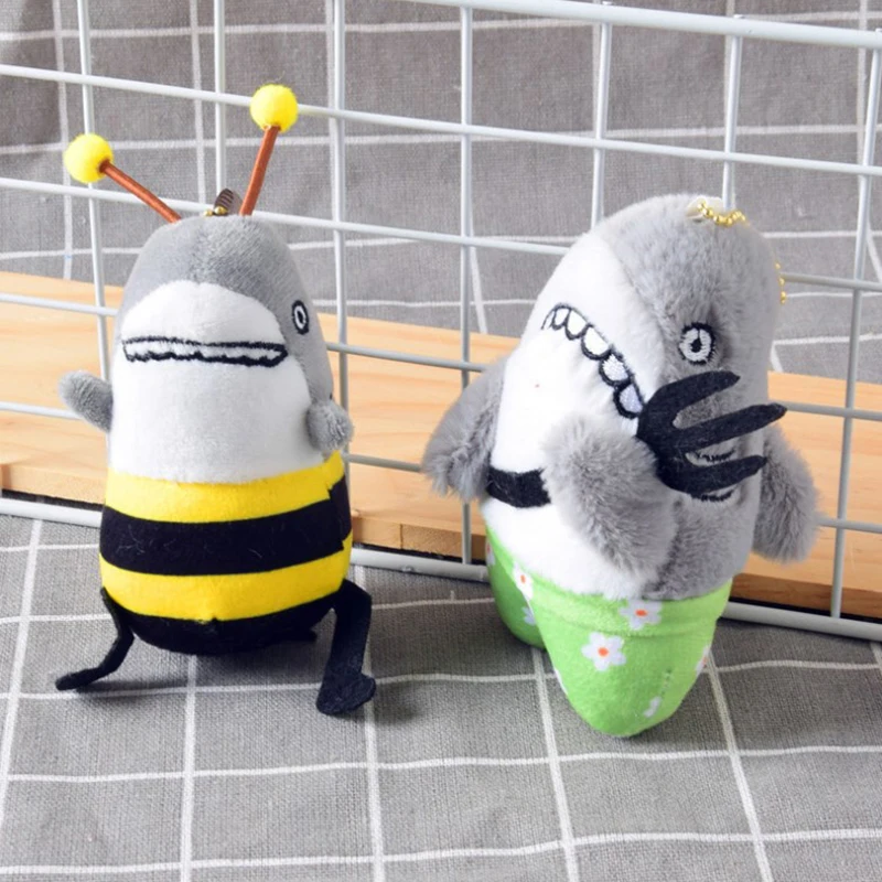 12cm Funny Shark&Bee Keychain Cartoon Plush Stuffed Soft Toy Shark Bee Doll Girl Couple Bag Pendant Birthday Gift
