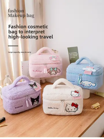 Sanrio Hello Kitty Kuromi mignon velours brodé sac de maquillage dessin animé grande capacité haut de valeur sensation haut de gamme sac de rangement en peluche