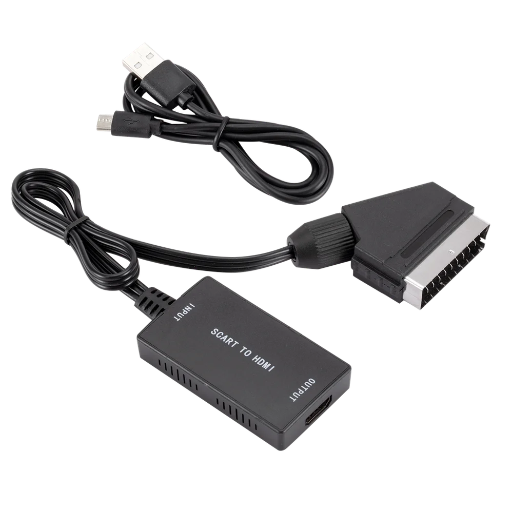 Grwibeou convertidor de Audio y vídeo compatible con SCART a HDMI, Cable USB para HDTV Sky Box, DVD, señal de televisión, convertidor exclusivo